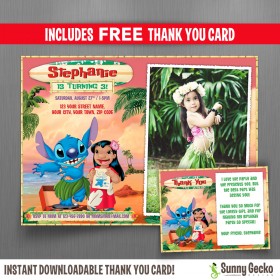 Lilo and Stitch 7x5 in. Birthday Party Invitation with FREE editable Thank you Card